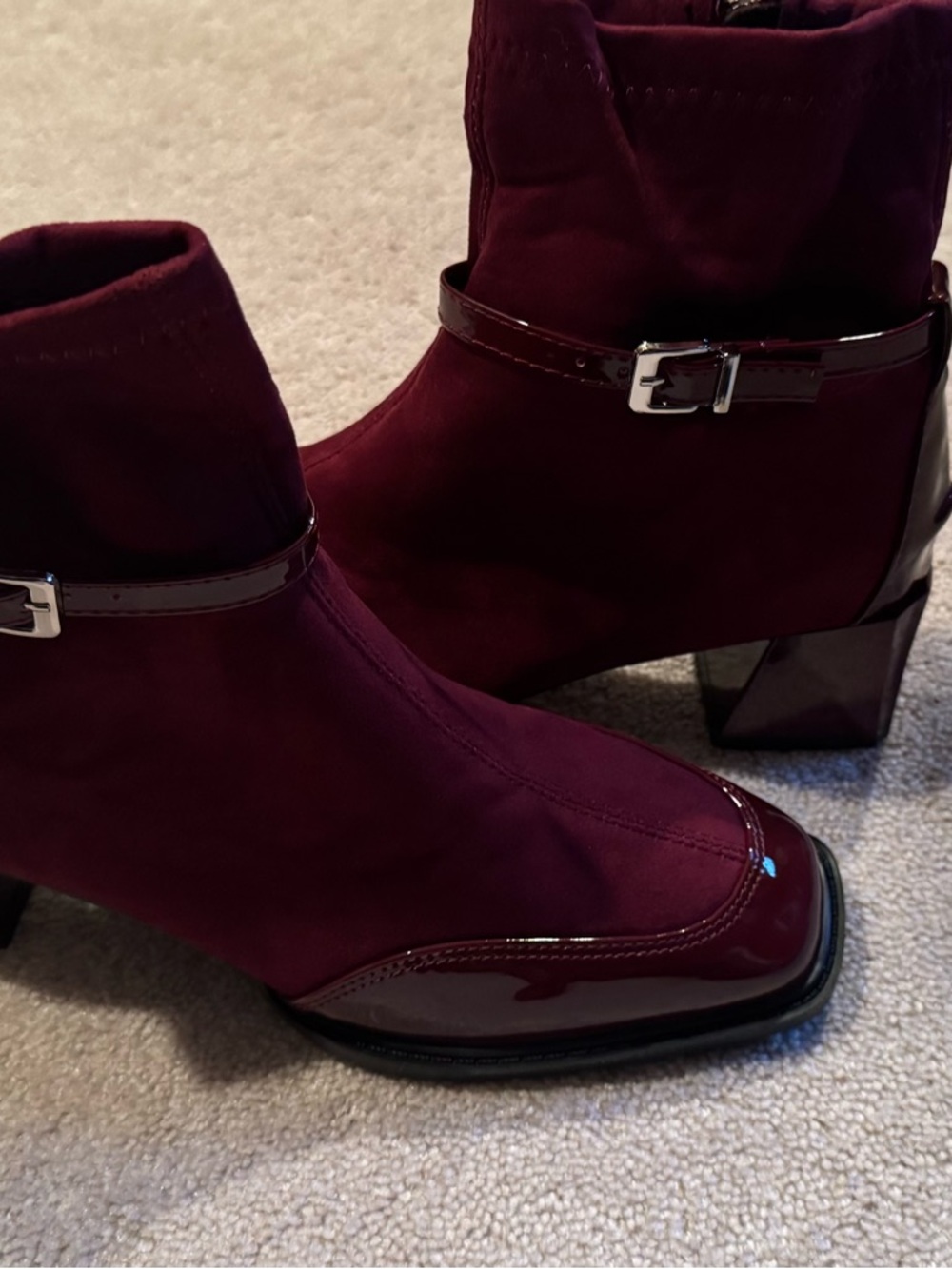 Women’s Burgundy Ankle Boots with Patent Accents size 9